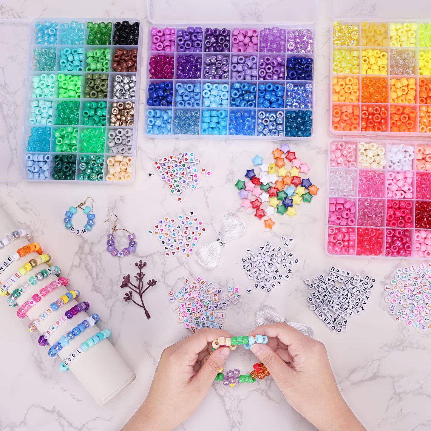 Bracelet Making Kit 96 Colors Pony Beads 3300pcs Friendship Bracelet Kit Rainbow Kandi Beads with Letter and Heart Beads Elastic Threads for Kids Adults Keychain Jewelry Necklace Making