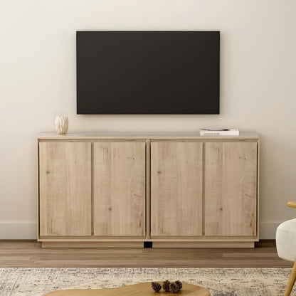 EYYTHUNG Buffet Storage Cabinet Set of 3, Sideboard Accent Cabinet with Adjustable Shelves and Handless Design, Credenza, Console Table for Living Room, Light Oak
