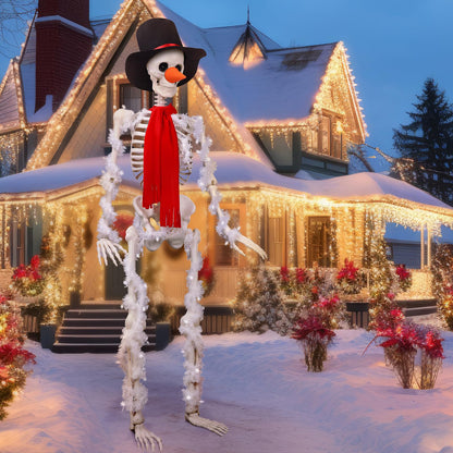 Geyoga 9 Pcs 12 ft Skeleton Christmas Snowman Costume Kit Includes Santa Top Hat, Red Scarf, Carrot Nose 6 Pcs Christmas White Garlands for Skeleton Clothes Accessories Set Winter Party Garden Decor