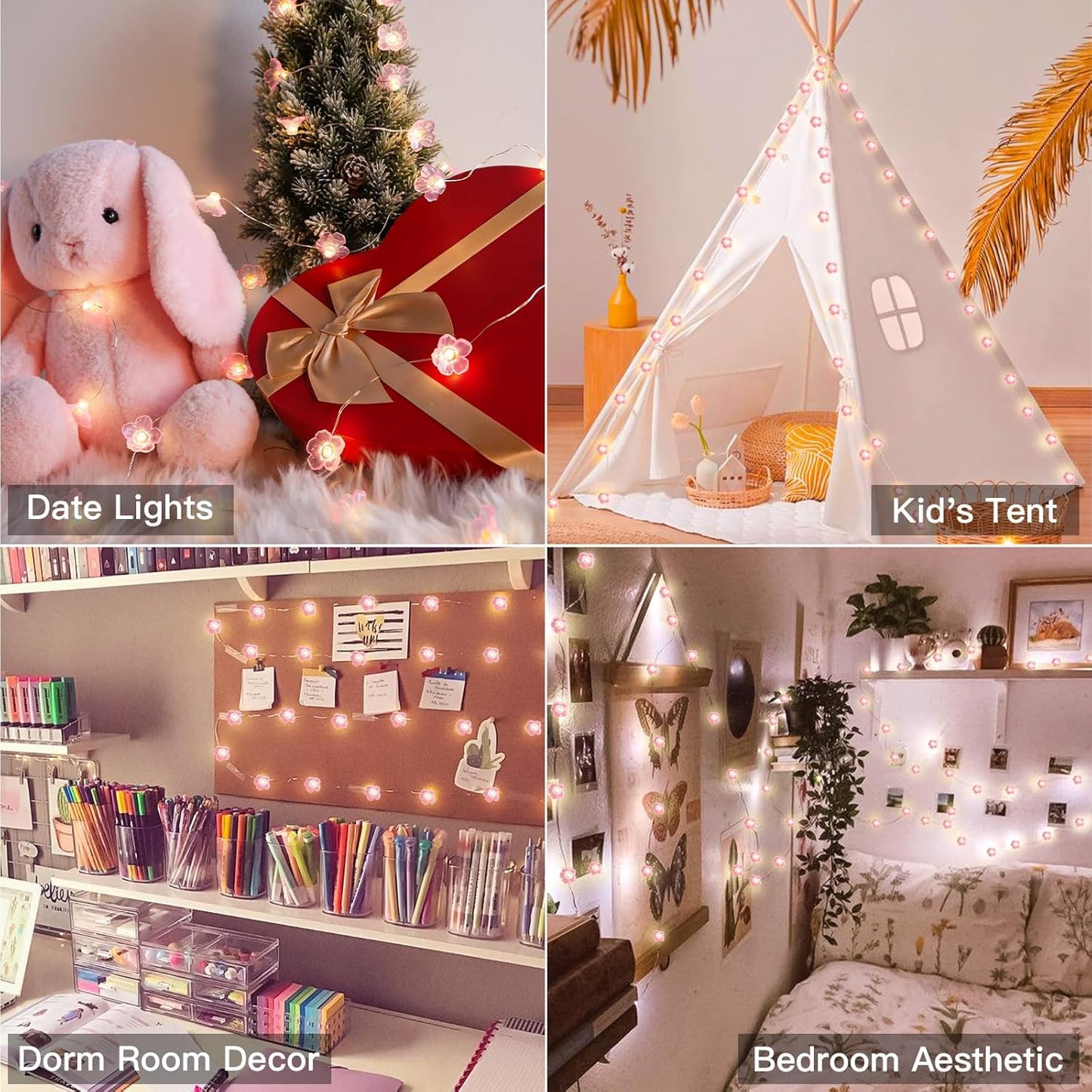 12.8 40 suddus Cherry Blossom Lights, ft LED Flower String Lights Battery Operated with Remote, Pink Fairy Light