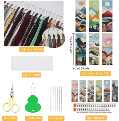 NEGEKFKX 6 Pcs Landscape Cross Stitch Bookmark Kit for Adult Beginners, Cross Stitch Kits 14 CT DIY Crossstitch Kits Adult Stamped Bookmark Embroidery Bookmarks Kit