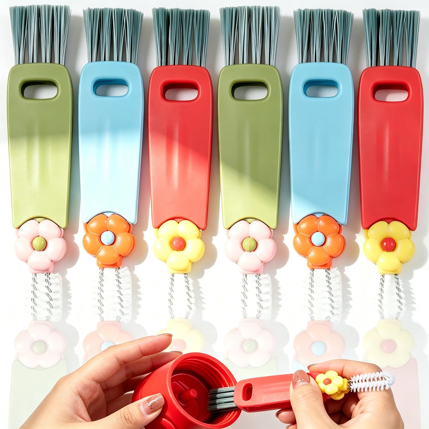 BXUYAOXMC 3 in 1 Cup Lid Cleaning Brush, 180° Rotatable Multifunctional Crevice Cleaner for Water Bottle Tumbler Baby Bottle, Cup Lid Gap Brush with Soft & Firm Bristles + Pick, 6 Pack
