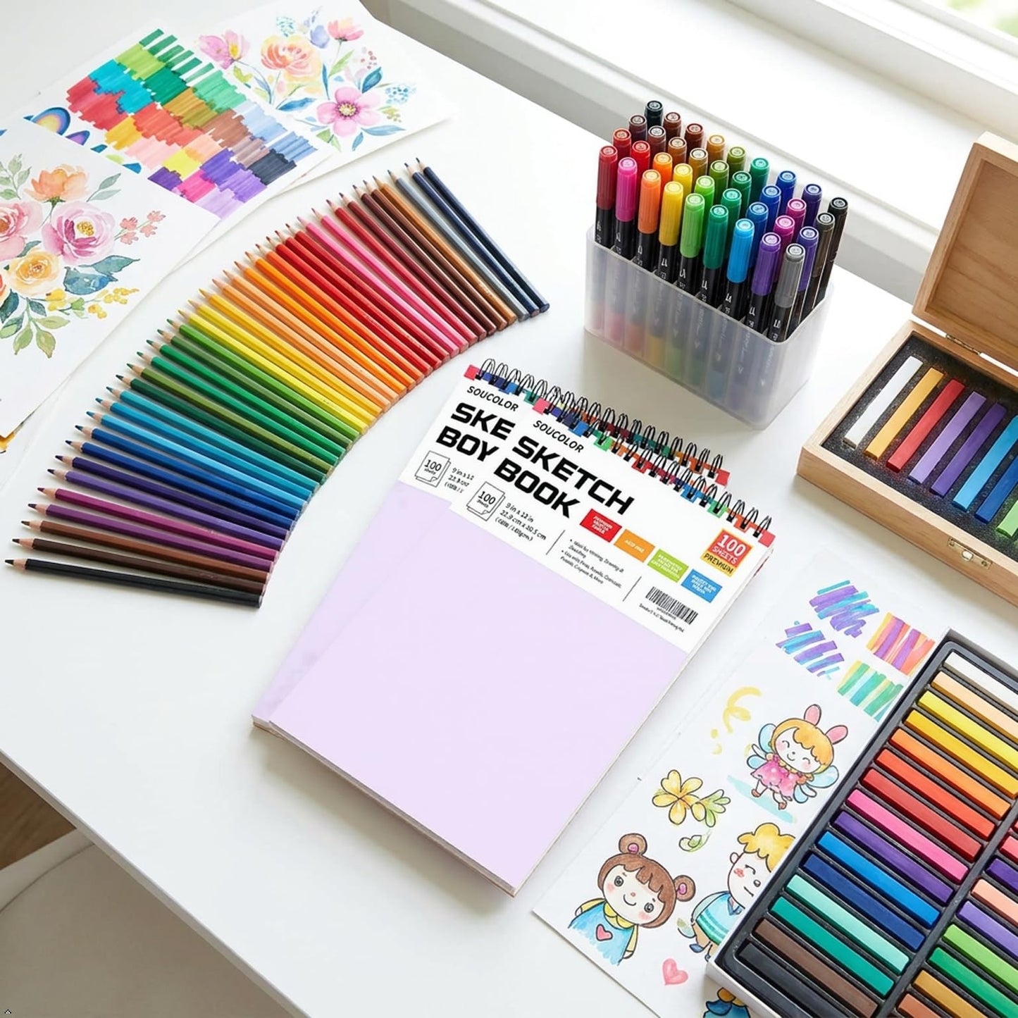 Soucolor 9" x 12" Sketch Book, 2 Pack School Art Supplies Gifts for Girl, Birthday Gifts for Women, Thank You Gifts, Stocking Stuffers,200-Sheets Each (68lb/100gsm) Purple Drawing Notebook for Kids