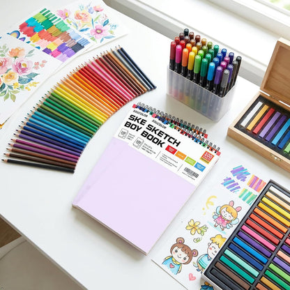Soucolor 9" x 12" Sketch Book, 2 Pack School Art Supplies Gifts for Girl, Birthday Gifts for Women, Thank You Gifts, Stocking Stuffers,200-Sheets Each (68lb/100gsm) Purple Drawing Notebook for Kids
