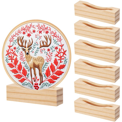 Chunful 6 Pcs Embroidery Hoop Display Stand Wooden Embroidery Frames Holder 2 Tier Groove Cross Stitch Hoop Stand Base Accessories for Display Works Home Exhibition Decor (4.29" X 1.3" X 1.57")