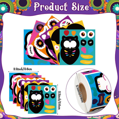 Haooryx Sugar Skull Sticker Rolls - 300Pcs Day of The Dead DIY Stickers