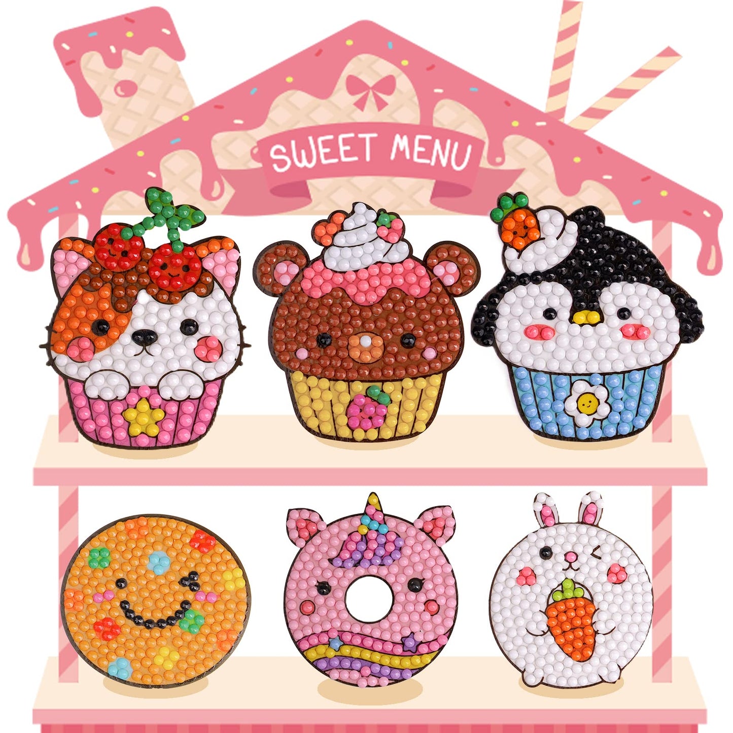 Cymbana Diamond Painting Kits for Kids 20 Pcs Desserts Contains Cupcake, Donut, Ice-Cream, Popcorn, Cookies