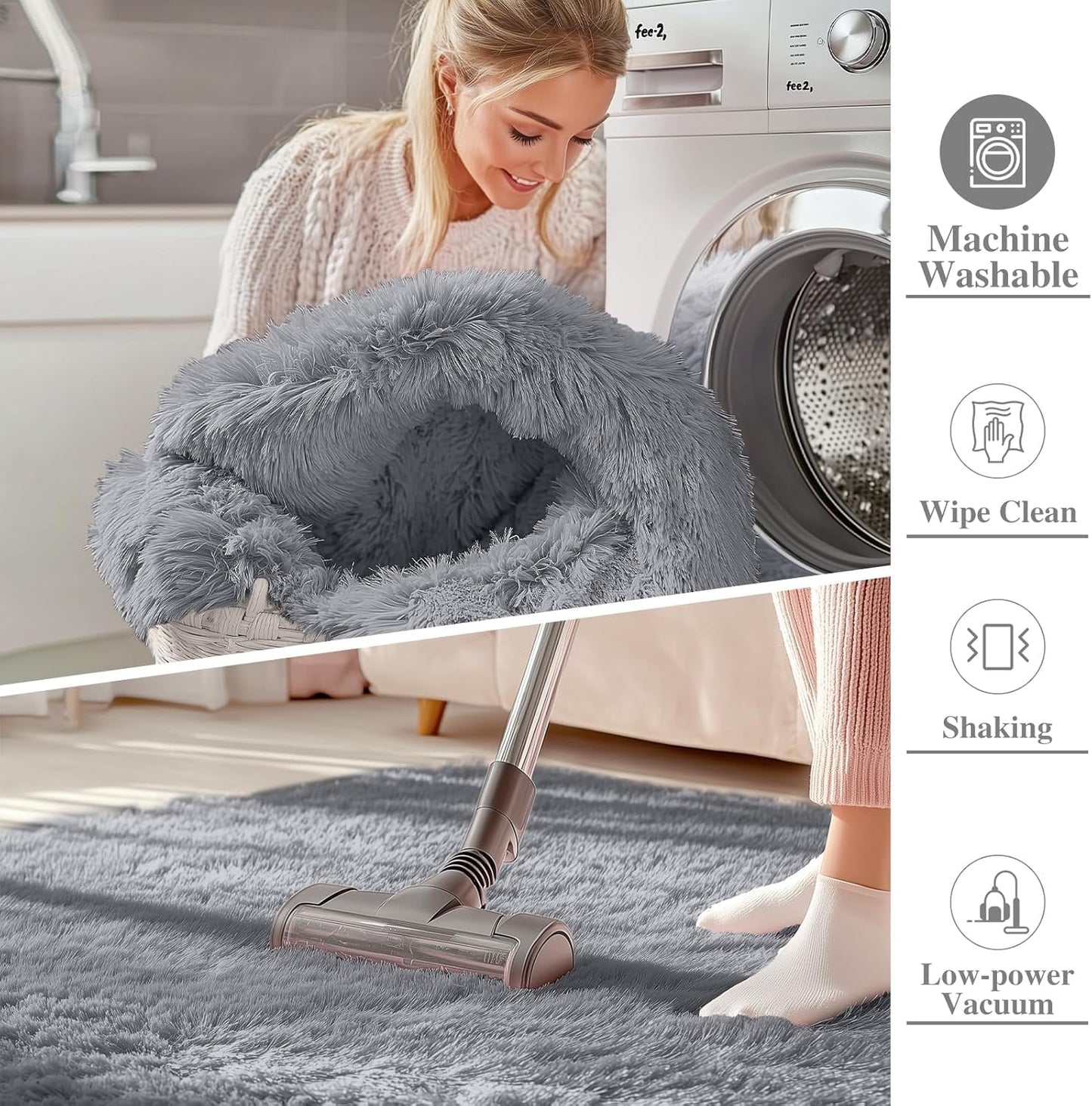 OLANLY Large Area Rug - Soft Fluffy Shaggy Carpet for Living Room & Bedroom | Machine Washable, Light Grey