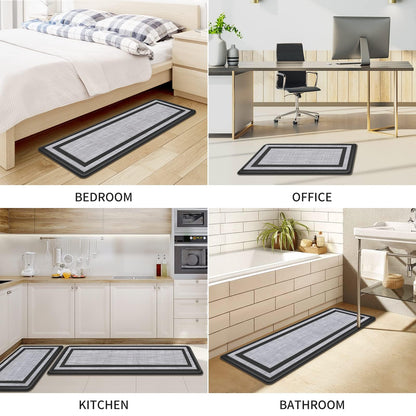 Mattitude Kitchen Mats Set of 2，Cushioned Anti-Fatigue Non-Skid Rug Sets Ergonomic Comfort Standing Mat for Kitchen, Floor, Office, Sink, Laundry, Black and Gray