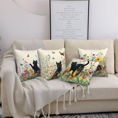 bmuvghi Summer Pillow Covers 18x18 Set of 4 Black Cat Throw Pillows Cover Wild Flower Sofa Couch Pillow Cases for Farmhouse Indoor Home Decor Decorations
