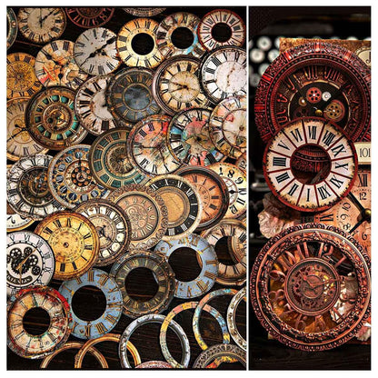 CraftBloom 90PCS Steampunk Clock Junk Journal Supplies, Vintage Cardstock Clock Faces with Movable Hands & Metal Brads, DIY Scrapbook Embellishments for Junk Journal, Collage, Mixed Media Craft