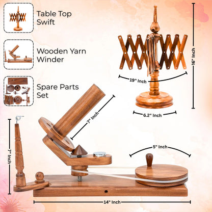 Artistic International Wooden Yarn Winder Set - Handcrafted Yarn Ball Winder for Knitting & Crocheting (Antique Winder AT)