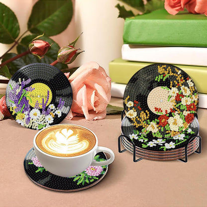 Yijingtop 8pcs CD Diamond Painting Coasters Kits with Holder,Flower Diamond Art Coasters, Crafts Kits for DIY Coasters Diamond Art Kits for Adults for Home Wall Decor