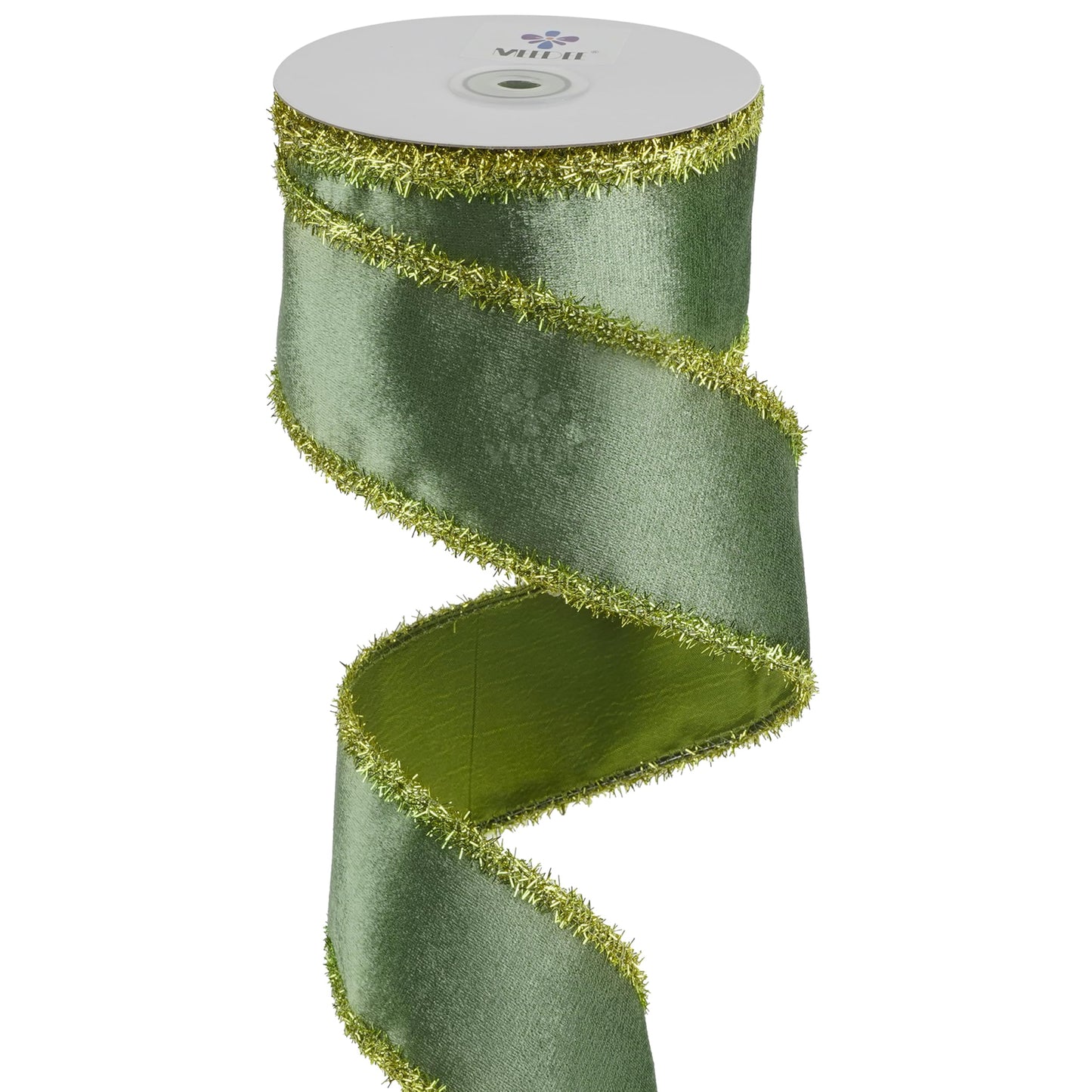 MEEDEE Moss Green Velvet Gold Tinsel Edge Ribbon 2.5 Inch Christmas Metallic 10 Yards Spool for Tree, Garlands, Wreaths, Bows, Tree Toppers, Crafts