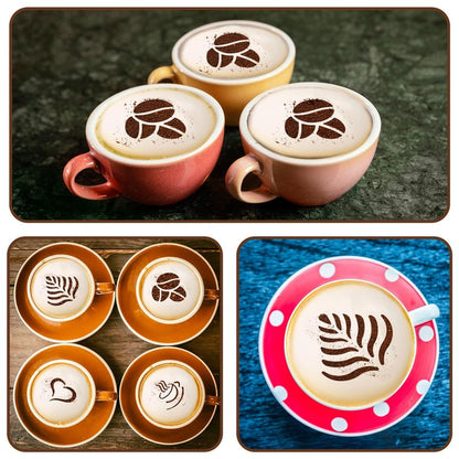Guduling 4 Pcs Latte Art Stencils,Coffee Stencils Latte Art,Coffee Stencil with Various Patterns for Cappuccino Lattes Cake Decorating Coffees Shop and Home Use(Silver)
