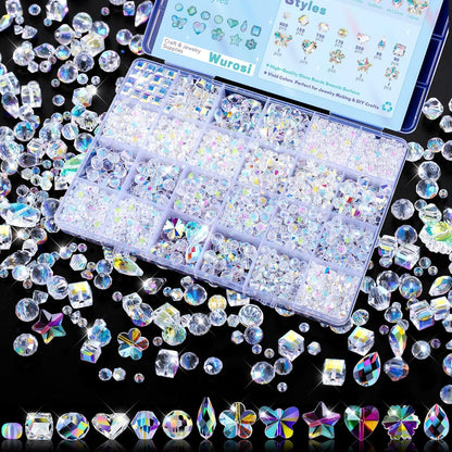 2836 Pcs Glass Beads for Jewelry Making – High Shine, Faceted Cut Design Crystal Beads, Crystal Beads with Loose Beads, DIY Bracelet Necklace Earring Craft Kit with Organizer Box, AB Color