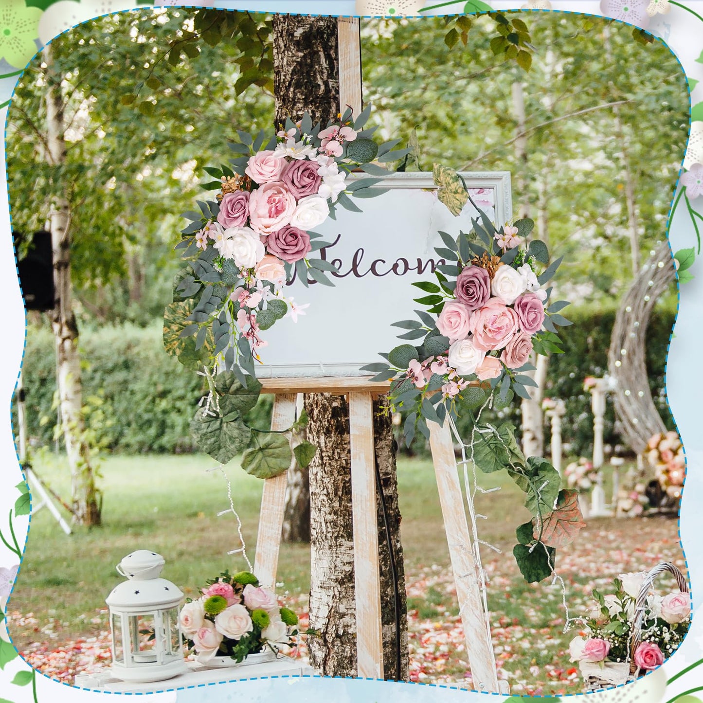 Wedding Arch Decorations 2 Pack - Reusable Artificial Hanging Flowers Floral Swag Greenery Garland for Wedding Welcome Sign Backdrop Bridal Ceremony Reception Backdrop Decoration, Baby Shower