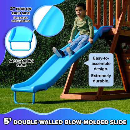Sportspower Outdoor Grand Teton Cedar Wooden Swing Playset: 2 Swings, Fort, Sandbox, Ladder, 6ft Slide & Ground Anchor Kit