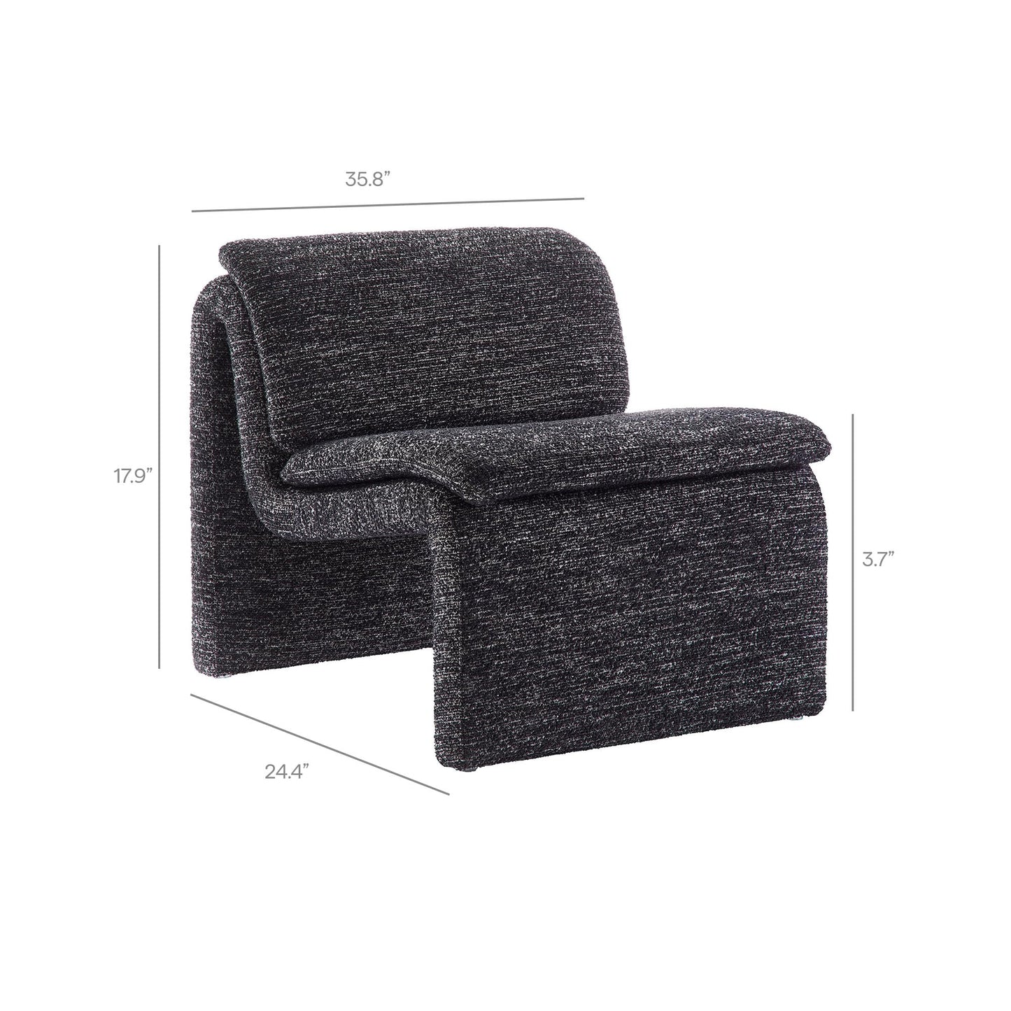Modway Lume Curved Lounge Chair in Charcoal Boucle Fabric – Modern Upholstered Armless Accent Chair with Padded Cushion - Unique Slipper Chair for Bedroom or Living Room