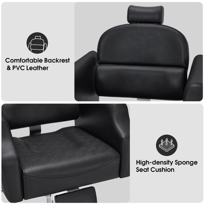 BarberPub Classic Recliner Leathern Barber Chair Antique Heavy Duty Hair Spa Salon Styling Beauty Equipment 3125