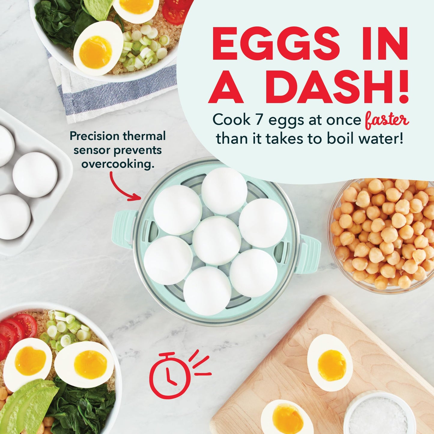 DASH Rapid Egg Cooker: 6 Egg Capacity Electric Egg Cooker for Hard Boiled Eggs, Poached Eggs, Scrambled Eggs, or Omelets with Auto Shut Off Feature - Aqua, 5.5 Inch (DEC005AQ)