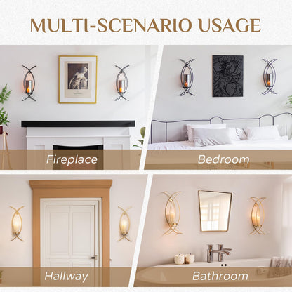 Walasis Candle Sconces Wall Decor Set of 2: Wall Hurricane Candle Holder Modern Metal Wall Mounted Gold Sconces Decorations for Living Room Bedroom Bathroom Hallway Outdoor