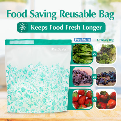 PrepSealer Reusable Food Storage Bags – Keep Fruits, Veggies & Meats Fresh Longer -10 Pieces (3 S, 3 M, 4 L)