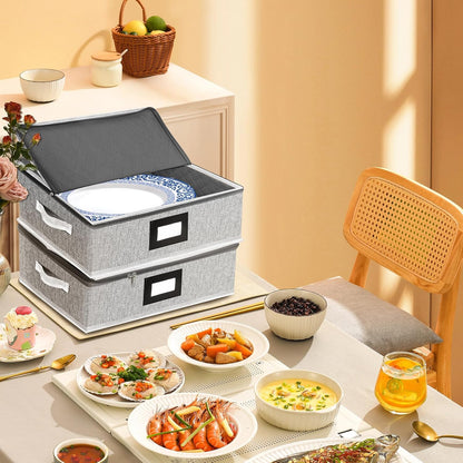 homyfort Platter Storage Case, Hard Shell China Storage Containers with 5 Felt Dividers, Stackable Platter Storage