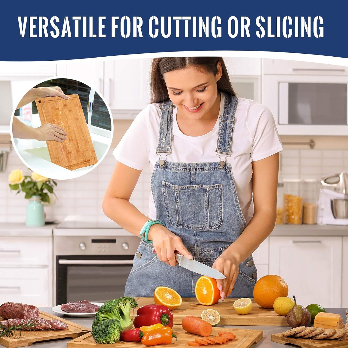 4-Piece Set Set Hiware Extra Large Bamboo Cutting Boards for Kitchen, Heavy Duty Cutting Board with Juice Groove