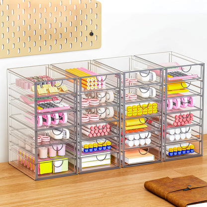 YFXCVSL Acrylic Makeup Organizer with 19 Drawers, 4 Pack Clear Storage Drawers, Bathroom Makeup Organizer for Palettes, Cosmetic, and Beauty Supplies,Ideal for Vanity, Cabinet,Desk Organization
