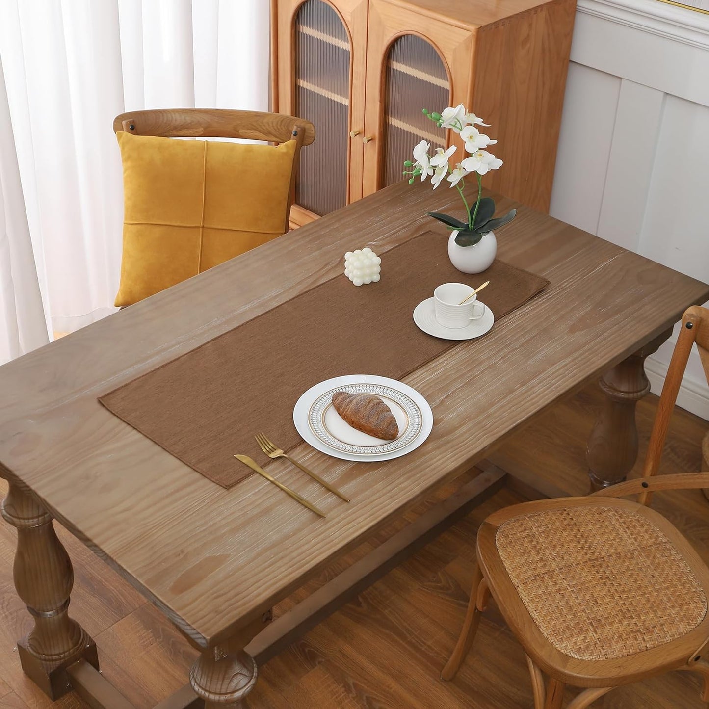 Gernaice 24" 13" Solid Color Table Runner, Rustic Cotton Linen Farmhouse Table Runners for Dresser End Coffee Table