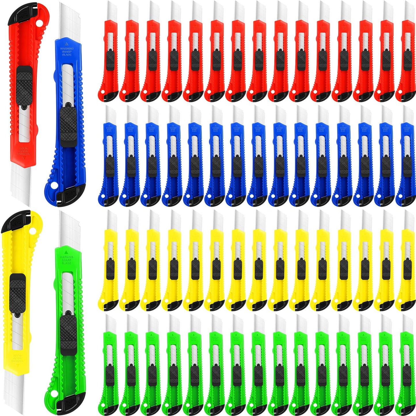 WILLBOND 120 Pack Box Cutter Retractable Utility Knife 18 mm Wide Blade Card Cutter with Snap off for Cardboard Art Craft for Office and Home Use (Multicolor)