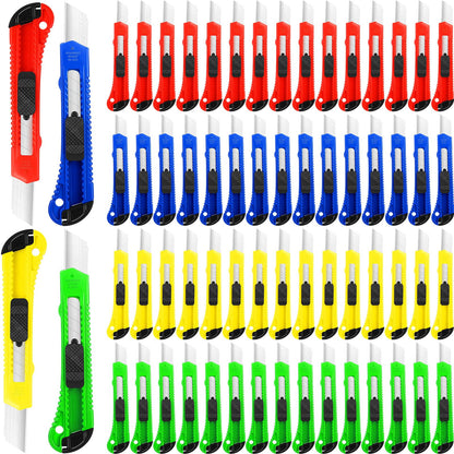 WILLBOND 120 Pack Box Cutter Retractable Utility Knife 18 mm Wide Blade Card Cutter with Snap off for Cardboard Art Craft for Office and Home Use (Multicolor)