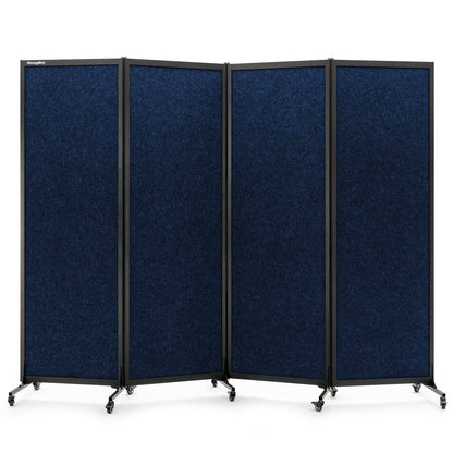 Upgrade Version Room Partition and Divider, Freestanding Rolling Dividers with Wheels,Office Privacy Screen Divider Wall,Classroom Felt Dividers,8'2"L* 6'7"H,4 Panel，Blue