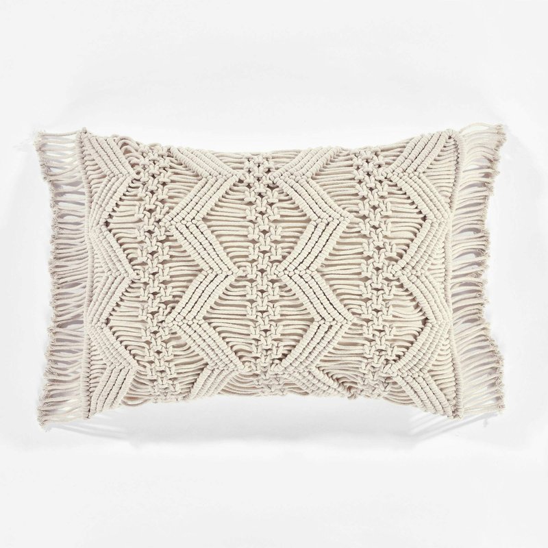 Lush Decor Studio Chevron Macrame Decorative Throw Pillow Cover, 20" W x 13" L, Neutral - Rectangle Pillow Cover - Throw Pillows For Bed, Couch, Or Chair