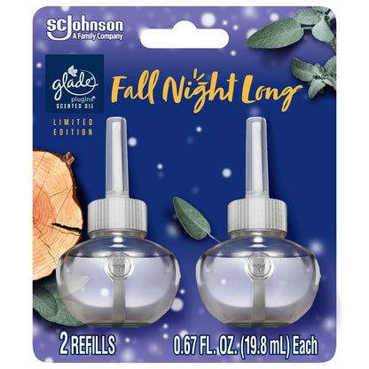 Glade PlugIns Refills Air Freshener, Scented and Essential Oils for Home and Bathroom, Fall Night Long, 1.34 Oz, 2 Count