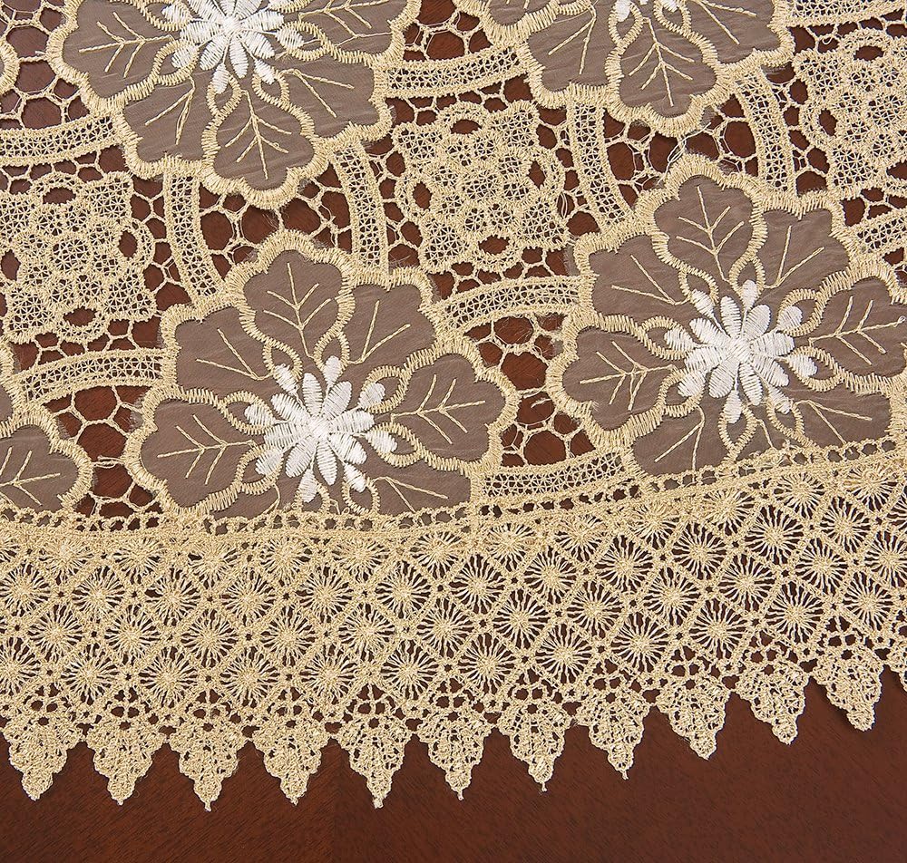 Simhomsen Beige Embroidered Lace Tablecloth - 72 Inch Round