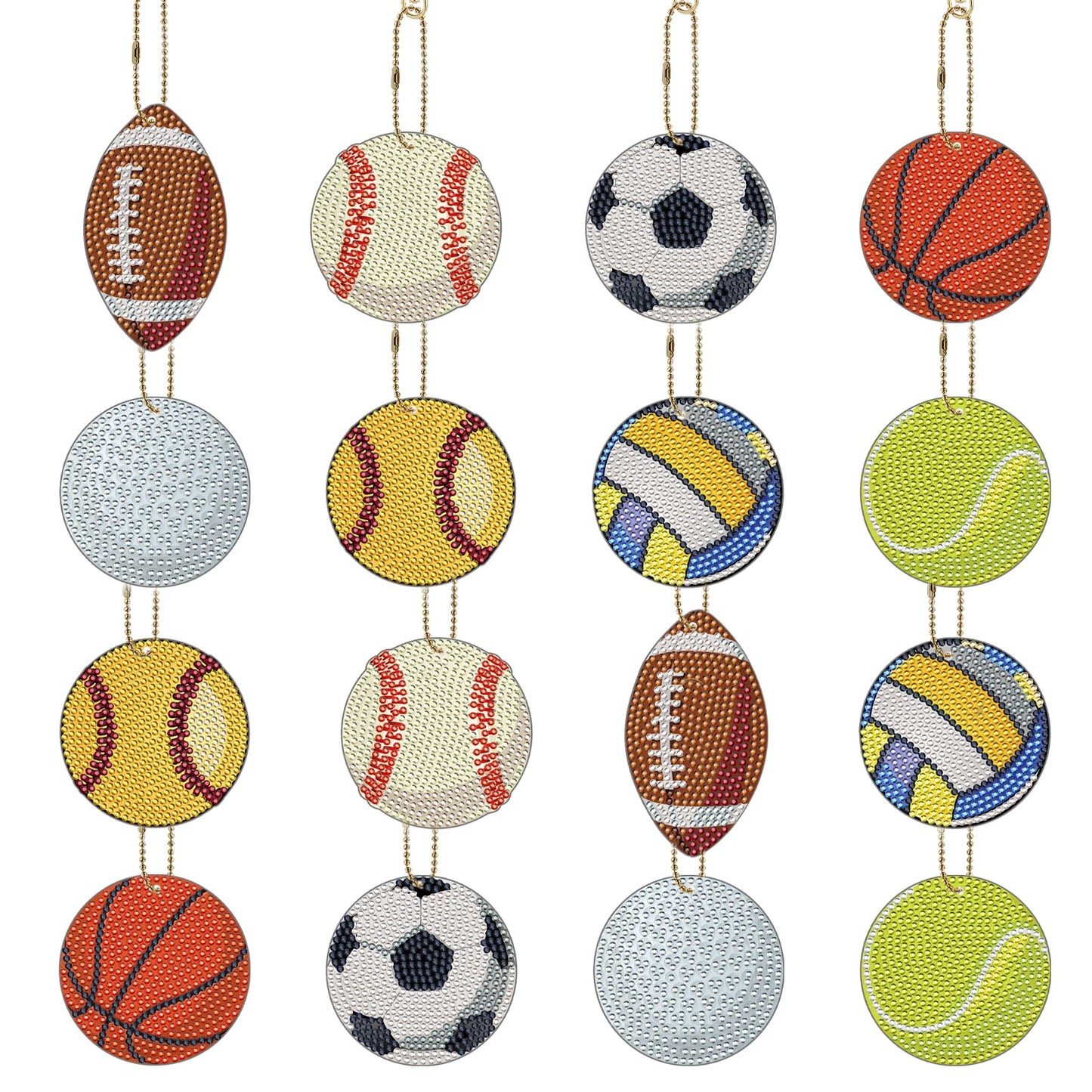 INCOK Ball Diamond Art Keychains - 16 Pcs Diamond Painting Ornament Kits DIY Basketball Football Baseball Softball Key Chain Set Gem Art Crafts Birthday Festival Gift for Adult Beginners Sport Lover