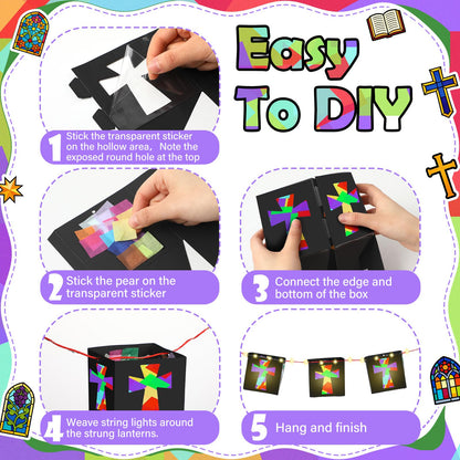 VIHOSE 24 Sets Religious Cross Craft Christian DIY Hanging Christian Lantern Tissue Paper Crafts with Light String Make Your Own Paper Lantern Decorations for Church Sunday School Vbs Activities