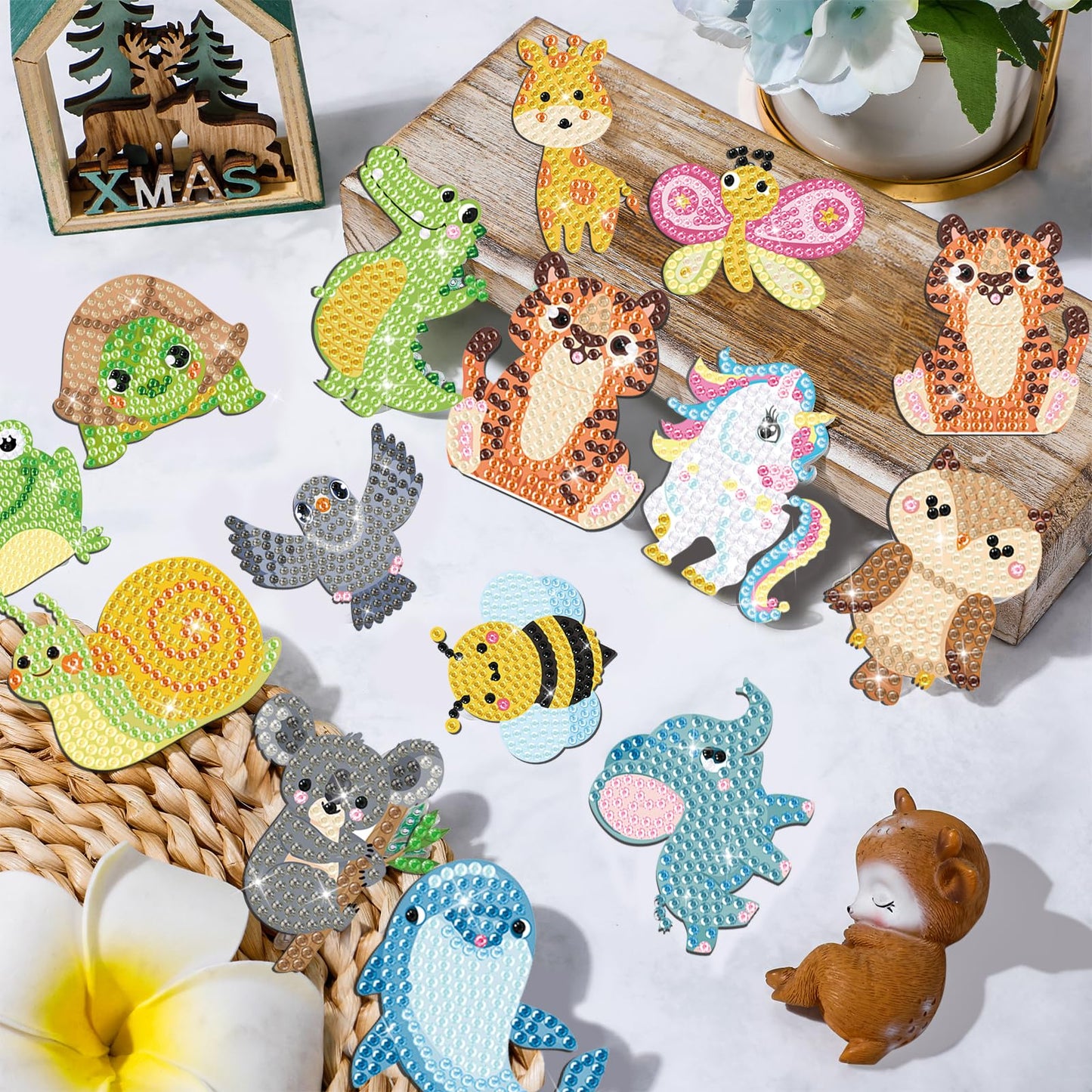 16 Pcs Diamond Art Magnets for Adults Animals Diamond Painting Refrigerator Magnets Rhinestones Art Stickers Kits for Fridge DIY Crafts Toy Gifts