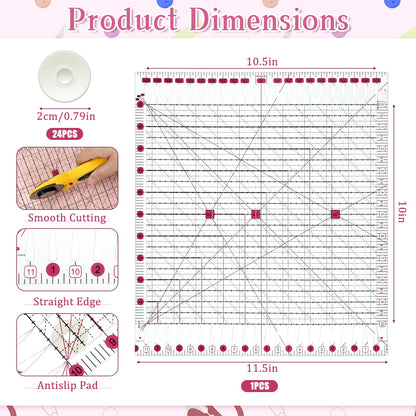 11.5" x 10.5" Quilting Ruler for Precise Fabric Cutting, Slotted Sewing Quilt Strip Rulers, Square Clear Mark Plastic Quilting Ruler, Crafts Template Rulers for Accurate Measurement and Easy Cutting