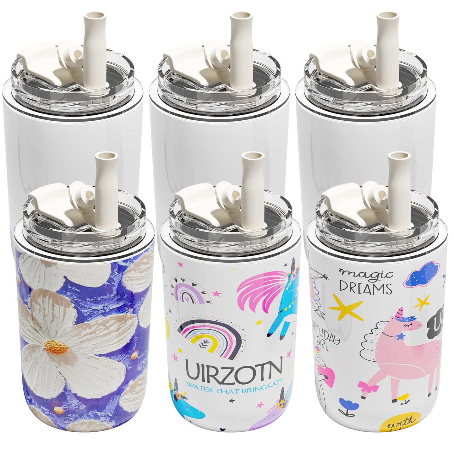 UIRZOTN 6 Pack 10 oz Sublimation Tumblers Blanks Bulk, Travel CoffeeTumblers with Straw and Lids, Reusable Cups with Lids for lced and Hot Drinks