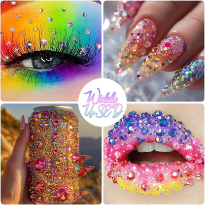 40000+Pcs Resin Jelly Rhinestones for Bedazzling Kit, 3mm Multicolor Flat Back Gems Bedazzler Kit with 3Pcs 10ml B7000 Jewelry Glue, Colorful Bulk Jewels for Diamond Nail Art