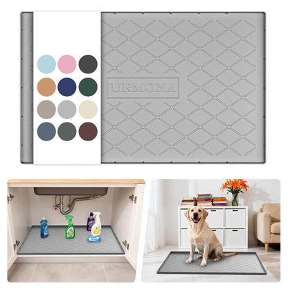 URMONA Under Sink Mat for Kitchen Waterproof, 34" x 22" Silicone Under Sink Mat for Shelf Liner Organizer, Cabinet Sink Protector Under Sink Liner for Bottom Kitchen, Bathroom(Light Grey)