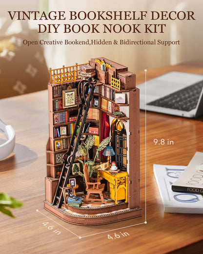 Rolife DIY Book Nook Kit Silent Corner Study, 3D Puzzles Creative British Bookend Bookshelf Decor for Adults, Tiny House Miniature Kits Model Building Kits, DIY Crafts/Gifts for Teens & Book Lovers