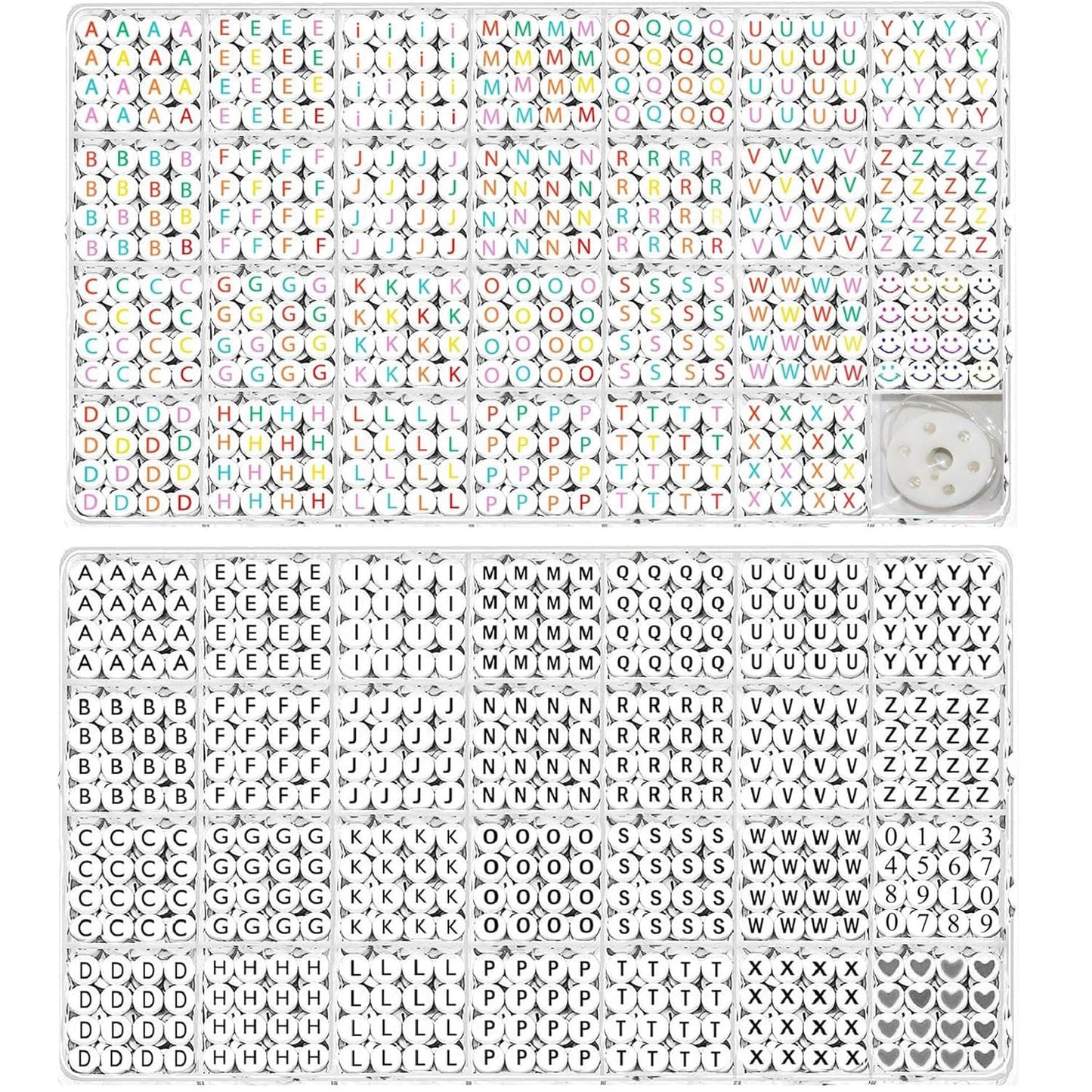 YMSDZHL Alphabet Beads A-Z 1900Pcs Letter Beads, Acrylic 4x7mm Round Letter Beads Kits,Black Digit and Colorful Smile Beads for Bracelets Necklaces DIY Jewelry Making (Black+Colorful,1900+PCS)