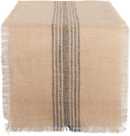 DII Jute Burlap Collection Table Runner, 14x108, Kitchen Tabletop with Middle Stripe Gray
