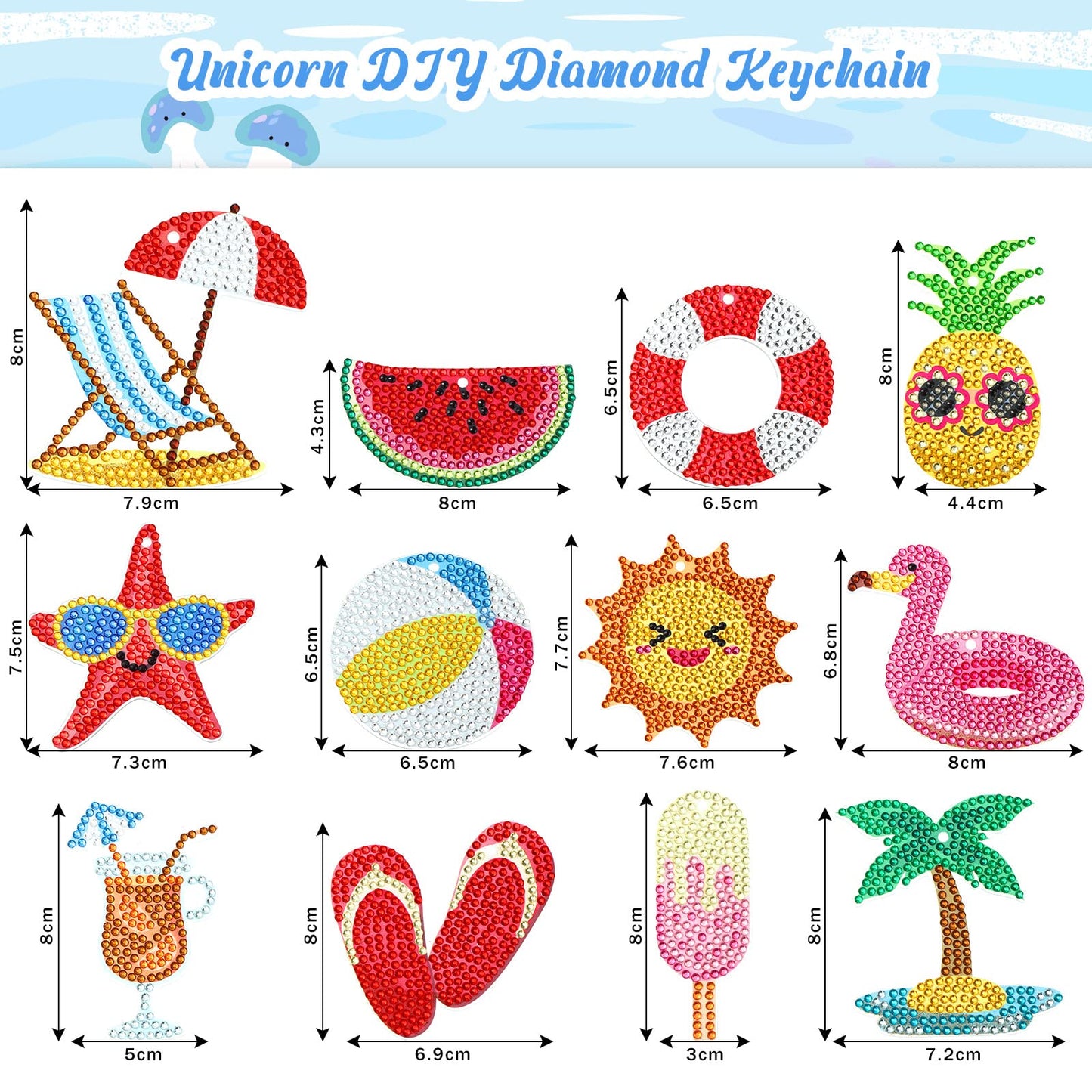 Karenhi 24 Pcs Summer Diamond Painting Keychain Kits 5d DIY Hanging Diamond Art Ornaments Flamingo Pineapple Summer Beach Diamond Decorative Crafts
