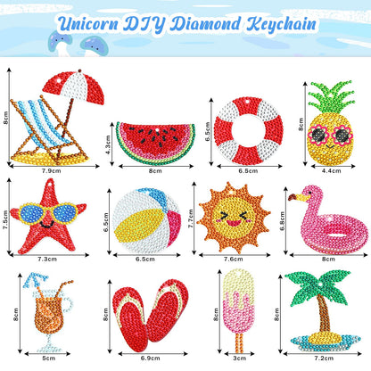 Karenhi 24 Pcs Summer Diamond Painting Keychain Kits 5d DIY Hanging Diamond Art Ornaments Flamingo Pineapple Summer Beach Diamond Decorative Crafts