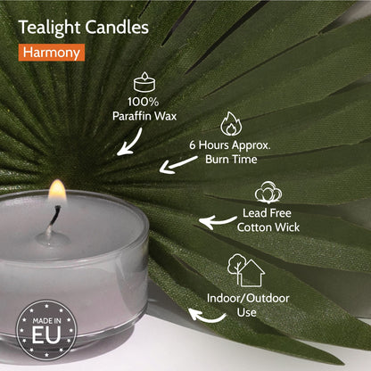HYOOLA Scented Tealight Candles - Clear Cup - Harmony Tealight Candles Scented - 6 Hour Burn Time - 15 Pack - European Made